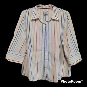 George Stretch vintage multi color striped 3/4 sleeve shirt woman size XL